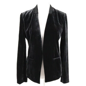 Mika Mindel Jacket Womens Small Black Velour Open Front Lace Back Lined Blazer